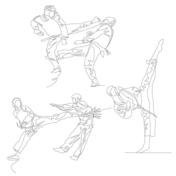 Conjunto continuo de caza taekwondo de una línea. Juegos Olímpicos de Verano. Vector — Archivo Imágenes Vectoriales