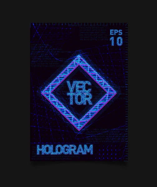 Futuristic Hologram HUD blue rhombus dengan efek hologram dan tekstur futuristik di latar belakang. Desain untuk poster, selebaran, sampul, brosur, kartu, undangan klub . - Stok Vektor
