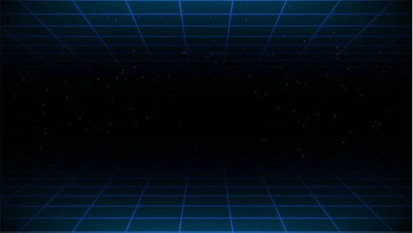 Synthwave vaporwave retmicrowave cyber background with copy space, laser grid above and below and starry sky. Дизайн плаката, обложки, обоев, паутины, баннера и т.д. Эффект VHS. Eps 10 . — стоковый вектор