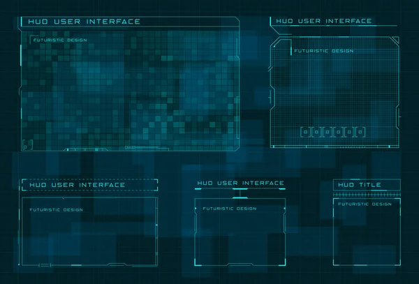 Koyu mavi dijital hi-tech arka planda HUD kullanıcı ekran arayüzü. Kontrol panelinin gelecekteki düzeni ve kullanıcı menüsü HUD tarzında. Düzenlenebilir felç. Animasyon için iyi. Vektör