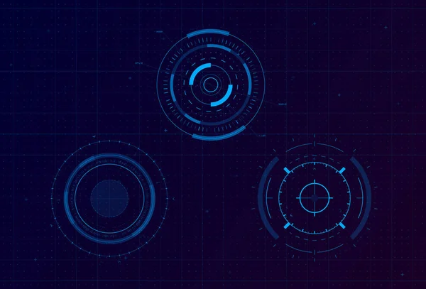 Bir grup HUD daire hedefi. Fütürist kullanıcı arayüzü HUD, UI, GUI için bilim kurgu yuvarlak baş görünümü. Teknik ve bilim teması. Düzenlenebilir felç. Animasyon için iyi. Vektör