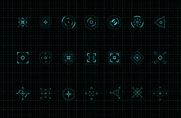 Элементы дизайна целевого вызова HUD. Набор футуристических указателей. Элементы дизайна для FUI, панели управления и пользователей. Редактируемый удар. Хорошо для анимации. Вектор — стоковый вектор