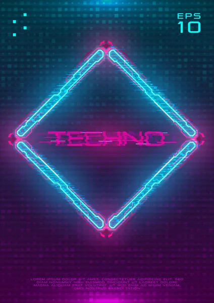 Poster Futuristik dengan iluminasi cyberpunk hologram Rhombus. Templat modern dengan biru hud neon Rhombus dengan papan sirkuit cetak merah muda. Desain Glow untuk poster, selebaran, penutup. Vektor Cyber - Stok Vektor