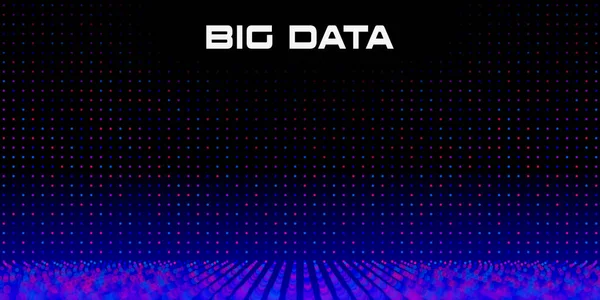 Cuadrícula de Big Data con profundidad de efecto de campo DoF. Partículas vívidas de big data con efecto bokeh y espacio de copia. Perspectiva lineal. Estructura de código binario. Fondo abstracto. Vector — Archivo Imágenes Vectoriales
