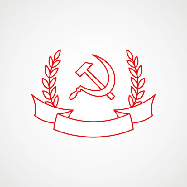 共产主义的线性象征。锤子，镰刀和花环与带子。红色苏联国徽苏联的最低限度纹章。B.病媒 — 图库矢量图片
