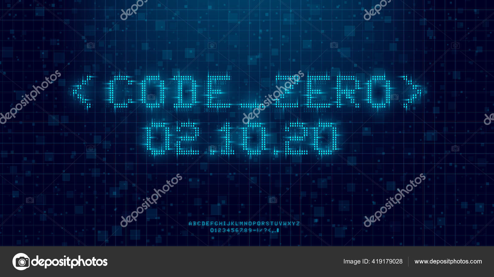 Futuristic Cyberpunk Glitch Font Blue Glowing Digital English Alphabet 8 Bit Latin Letters Numbers And Symbols Design For Promo Electronic Music Events And Game Titles Vector Stock Vector Image By C Askhatgilyakhov 419179028
