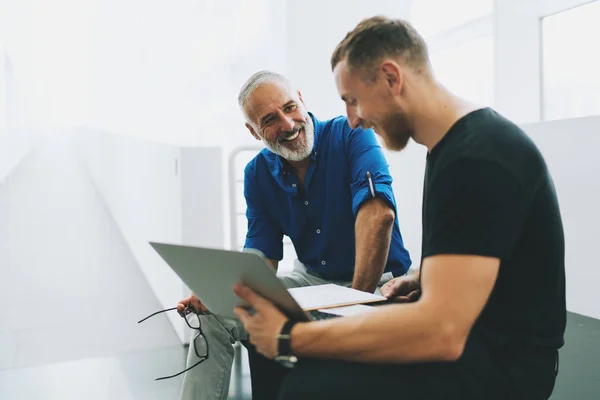 Cheerful Ceo Glad Hear Good News Reported Sales Manager Presentation Stock Photo