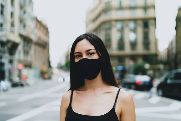 Portrait Young Girl Wearing Protective Sterile Medical Mask Her Face — Stock Photo, Image