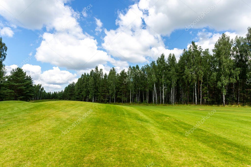 Summer landscape golf course panorama and background