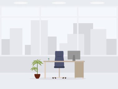 Modern boş ofis açık görünümün tasarımını. Vektör çizim çalışma yer