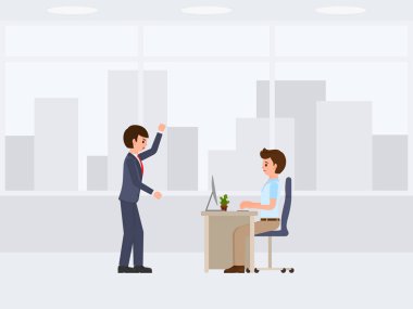 Kederli şeyler çizgi film karakteri üzerinde çığlık öfkeli patron. Stresli çalışma günü vektör çizim