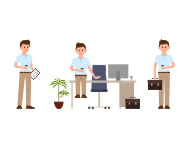 Mutlu ofis adam iş çizgi film karakteri kahve içme. Dost işçi vektör çizim