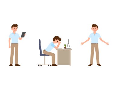 Mutsuz işadamı çizgi film karakteri. Üzgün katip vektör çizim