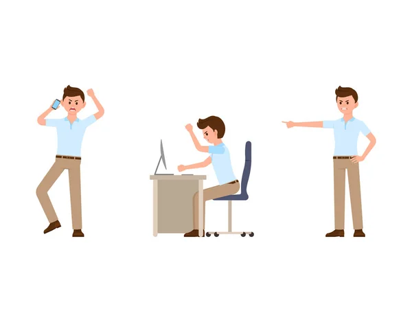 Boos Office Man Cartoon Karakter Vectorillustratie Voor Schreeuwen Manager — Stockvector