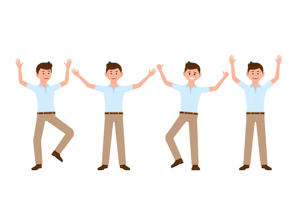快乐的办公室经理卡通人物 成功的 庆祝的 跳跃的优胜者的向量例证 — 图库矢量图片