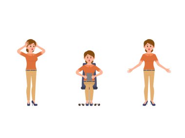 Sürpriz kadın Yöneticisi çizgi film karakteri. Hayret iş kadın pozlar