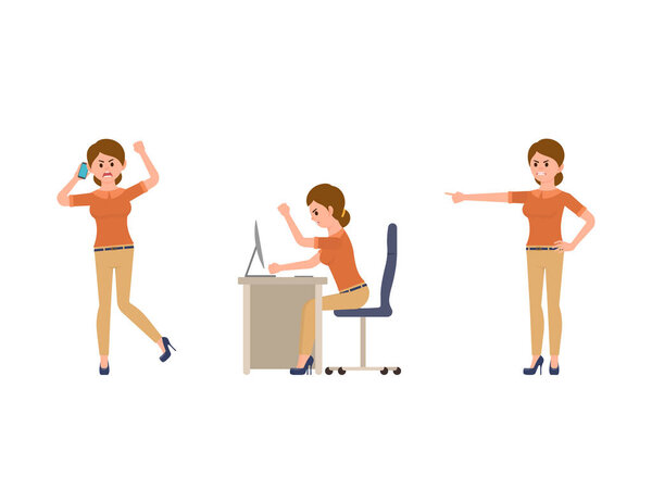 Angry office woman cartoon character. Vector illustration of shouting manager