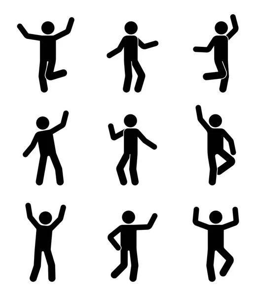 Happy People Stick Figure Icon Set Man Different Poses Celebrating — Stock Vector