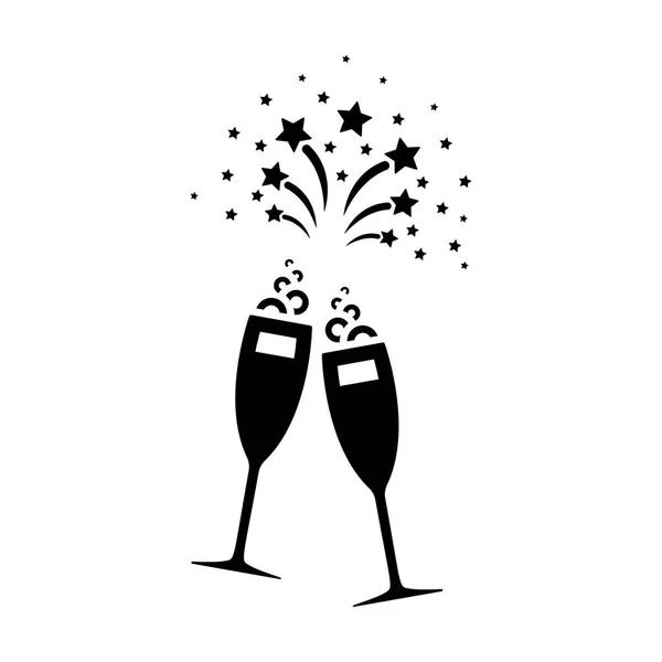 Glass Champagne Black Icon Sparkling Wine Celebration Pictogram — Stock Vector