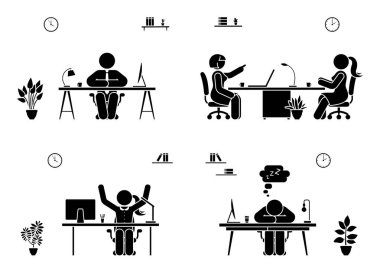Sopa rakam iş insanlar Icon set. Ofis piktogram içinde oturan kadın ve erkek