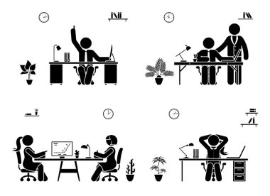 Destek, konuşma, dinlenme, office simge seti, harika bir fikir. Sopa rakam iş toplantı piktogram