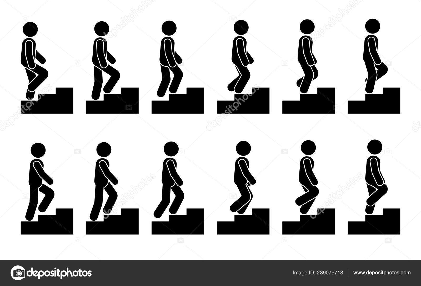 Stickman walking step by step Stick Figure Male Stairs Icon Set