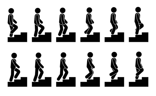 Figura Palo Macho Conjunto Iconos Escaleras Vector Hombre Caminando Paso — Archivo Imágenes Vectoriales