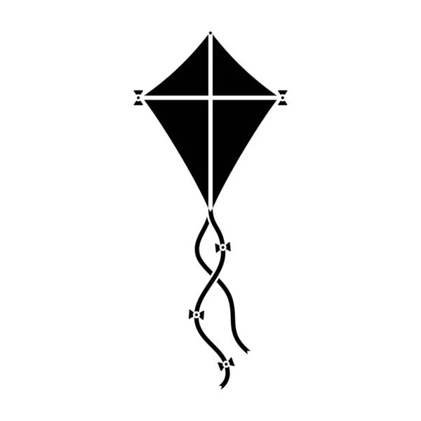 紙凧アイコン黒と白のベクトルピクトグラム 子供のゲームデザイン要素シルエット — ストックベクタ
