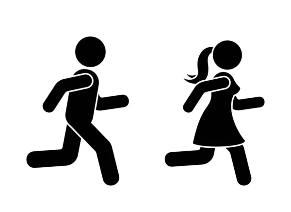 Stick Figure Man Woman Running Icon Vector Pictogram Boy Girl — Stock Vector