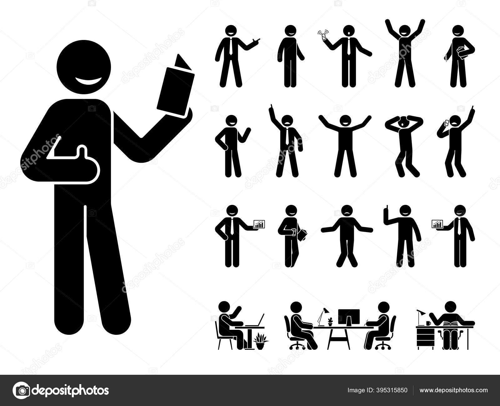 Image vectorielle Stick Figure Homme Différentes Poses Émotions Visage  Design Vectoriel Icône par ©cherstva - 395315850, image size:1600x1300