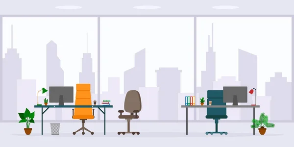 Návrh Prázdné Kancelářské Práce Místo Přední Pohled Vektorové Ilustrace Stůl — Stockový vektor