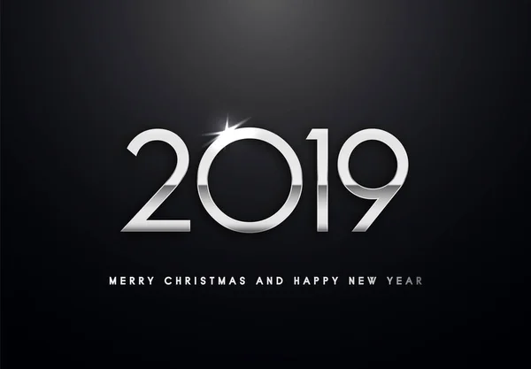 Neşeli Noel ve mutlu yeni yıl metin tasarım. Resimde gümüş numaraları ile tebrik vektör.