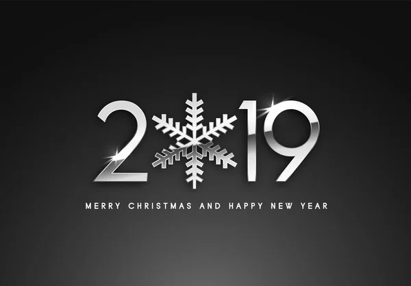 Merry Christmas and Happy New Year text design. Vector greeting illustration with silver numbers.