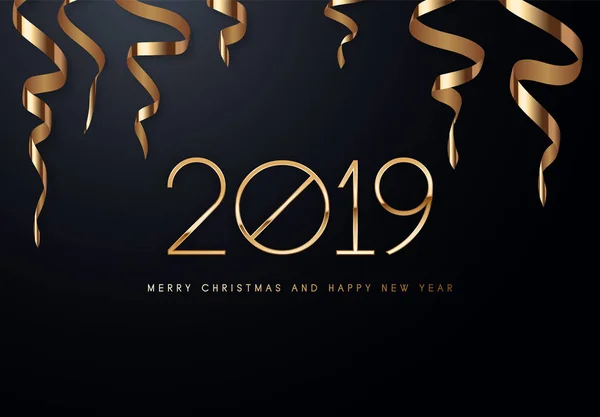 Neşeli Noel ve mutlu yeni yıl metin tasarım. Resimde golden numaraları ile tebrik vektör.