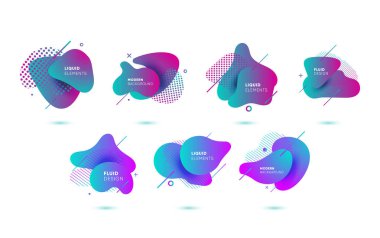 Dinamik renkli grafik öğeleri. Akan sıvı şekillerle degrade soyut afiş. Bir logo, afiş veya sununun tasarım şablonu. Vektör çizim.