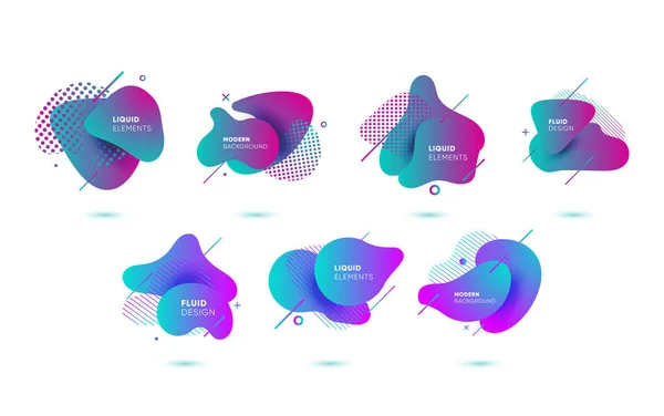 Dinamik renkli grafik öğeleri. Akan sıvı şekillerle degrade soyut afiş. Bir logo, afiş veya sununun tasarım şablonu. Vektör çizim.