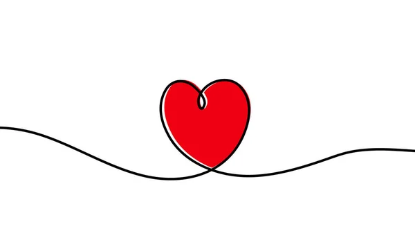 Continuous One Line Drawing Red Heart Isolated White Background Vector — Stock Vector