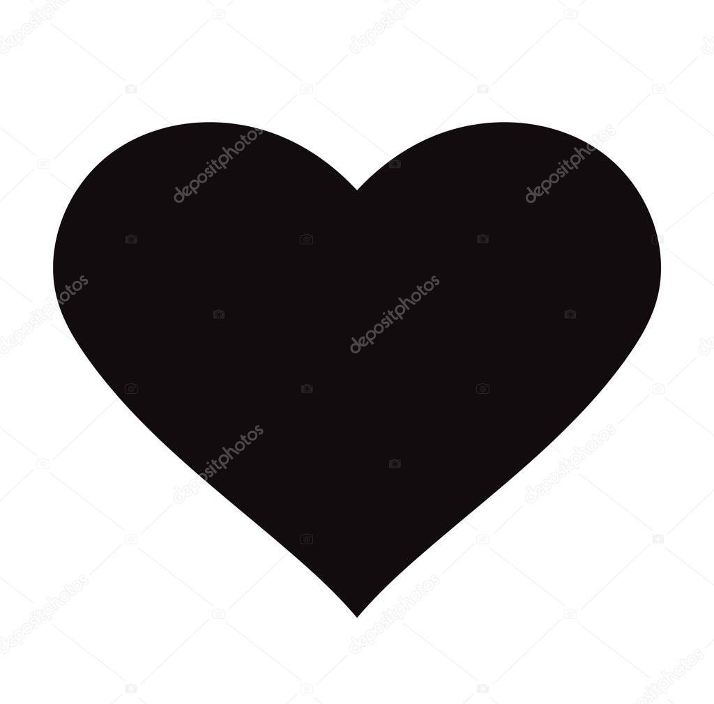 Flat Black Heart Icon Isolated on White Background. Vector illustration.