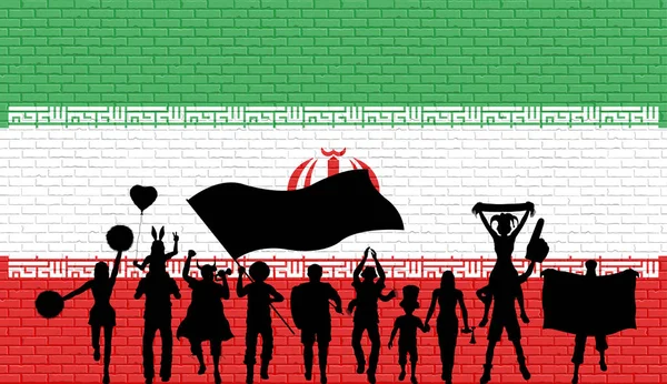 Силуэт Персидского Сторонника Перед Кирпичной Стеной Иранским Флагом Объекты Силуэты — стоковый вектор