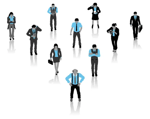 Silueta Boss Equipo Negocios Con Camisas Color Azul Claro Todos — Vector de stock