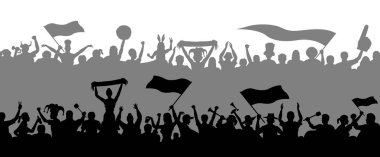 Siluetleri tezahürat kalabalık enthusiastes. Siluet ve arka plan farklı katmanlarda vardır.