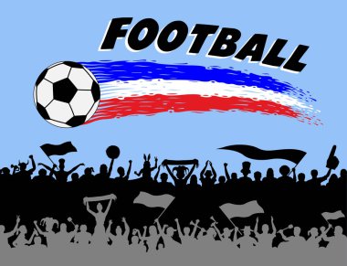 Futbol vuruş futbol hayranları siluetleri ile grafik ve fırça. Siluet ve arka plan farklı katmanlarda ve metin türlerinin herhangi bir yazı tipi yeterli değil. 