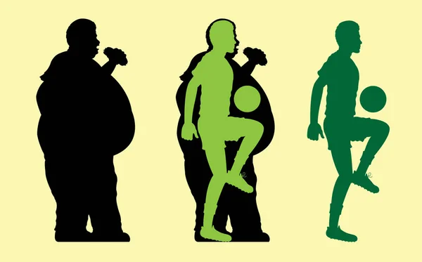 Fat Slim Man Silhouette Com Bola Futebol Todos Objetos Estão —  Vetores de Stock