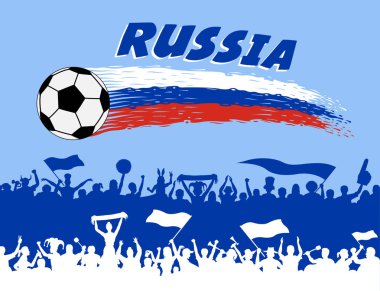 Futbol topu ve Rus destekçileri siluetleri ile Rusya bayrağı renkler. Tüm nesneleri, fırça darbeleri ve siluetleri farklı katmanlarda ve metin türlerinin herhangi bir yazı tipi yeterli değil. 