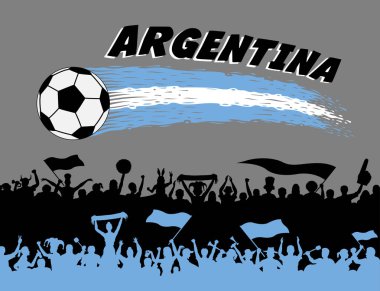 Arjantin bayrağı renklerle futbol topu ve Arjantinli destekçileri siluetleri. Tüm nesneleri, fırça darbeleri ve siluetleri farklı katmanlarda ve metin türlerinin herhangi bir yazı tipi yeterli değil. 