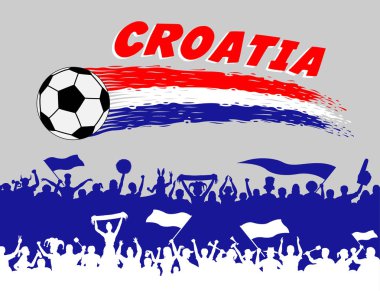 Hırvatistan bayrağı renklerle futbol topu ve Hırvat destekçileri siluetleri. Tüm nesneleri, fırça darbeleri ve siluetleri farklı katmanlarda ve metin türlerinin herhangi bir yazı tipi yeterli değil. 