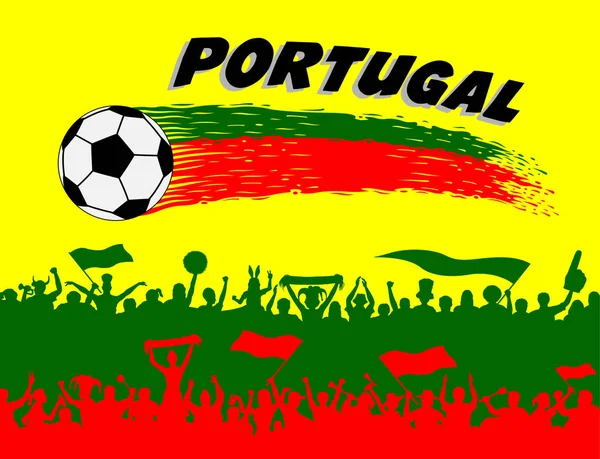 Couleurs Drapeau Portugais Avec Ballon Football Silhouettes Des Supporters Portugais — Image vectorielle