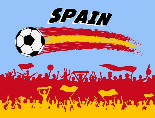 Spanische Flaggen Mit Fußball Und Spanischen Fansilhouetten Alle Objekte Pinselstriche — Stockvektor