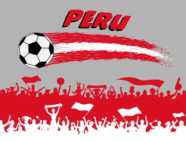 Couleurs Drapeau Pérou Avec Ballon Football Silhouettes Des Supporters Péruviens — Image vectorielle