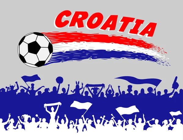 Croatia Flag Colors Soccer Ball Croatian Supporters Silhouettes All Objects — Stock Vector